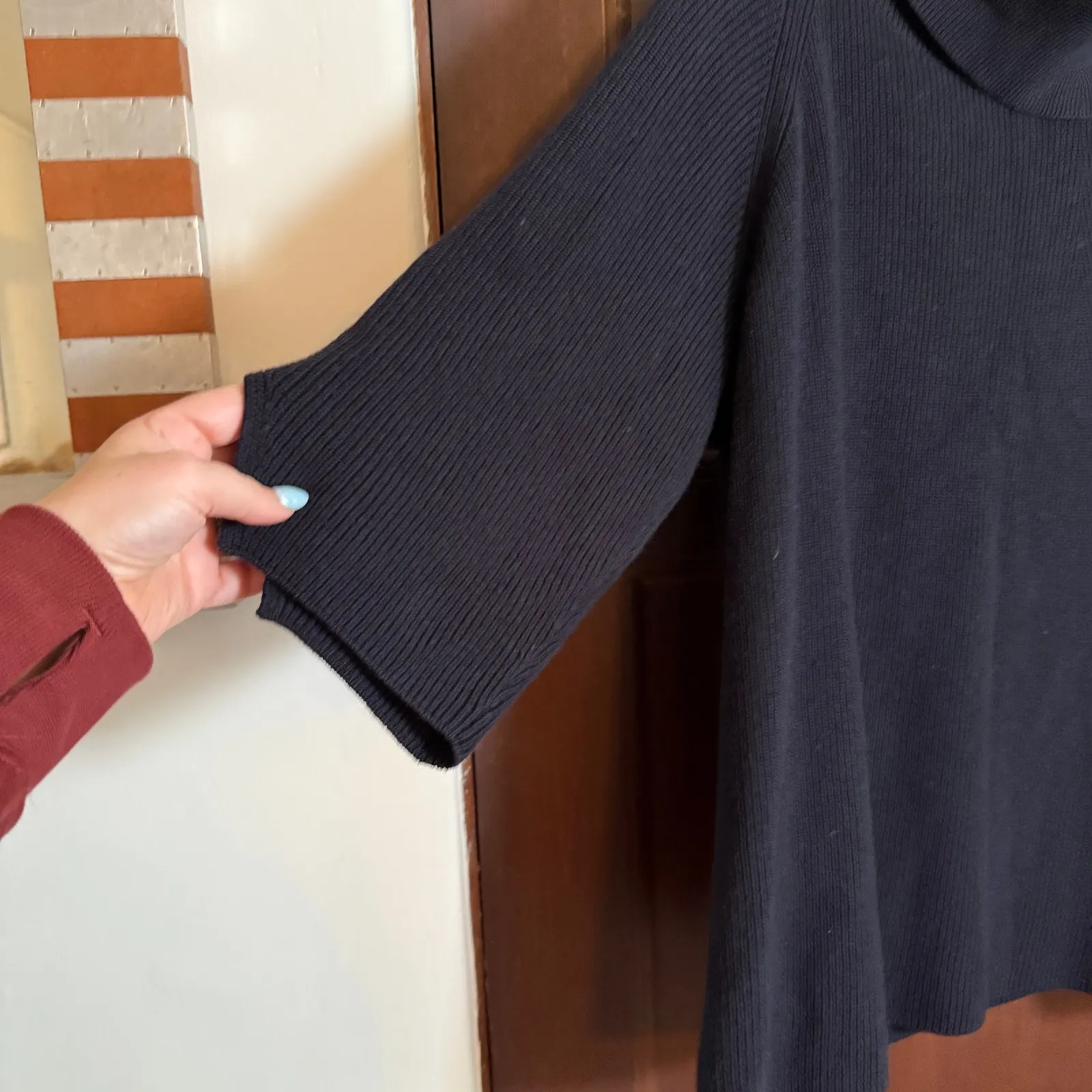 COS Black Oversize Chunky Knit Fold down Wrap Collar Sweater Cotton Wool Medium - Image 3