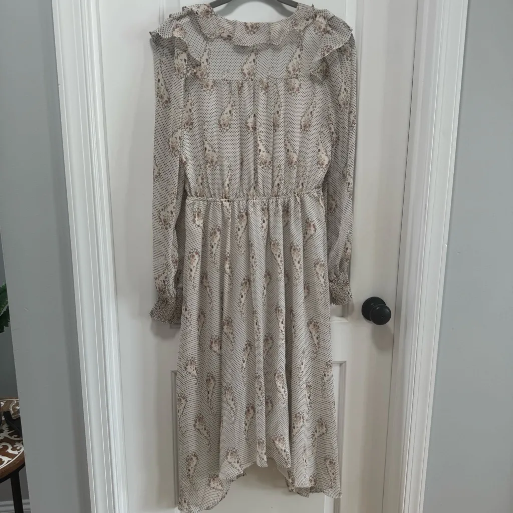 Carly Jean Los Angeles size‎ Small Ruffle Midi Dress Long Sleeve Paisley Dot - Image 12