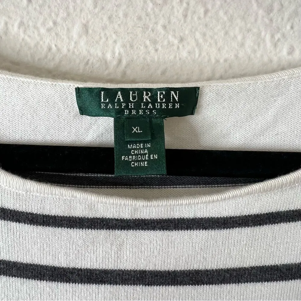 Lauren Ralph Lauren Black Gray & White Stripe 3/4 Sleeve Sweater Dress Size XL Black - Image 4