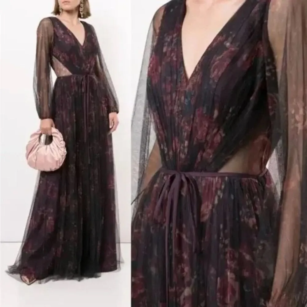 đź’•MARCHESA NOTTEđź’• Salerno Printed Floral Tulle Gown ~ Midnight 8 NWOT Purple - Image 7