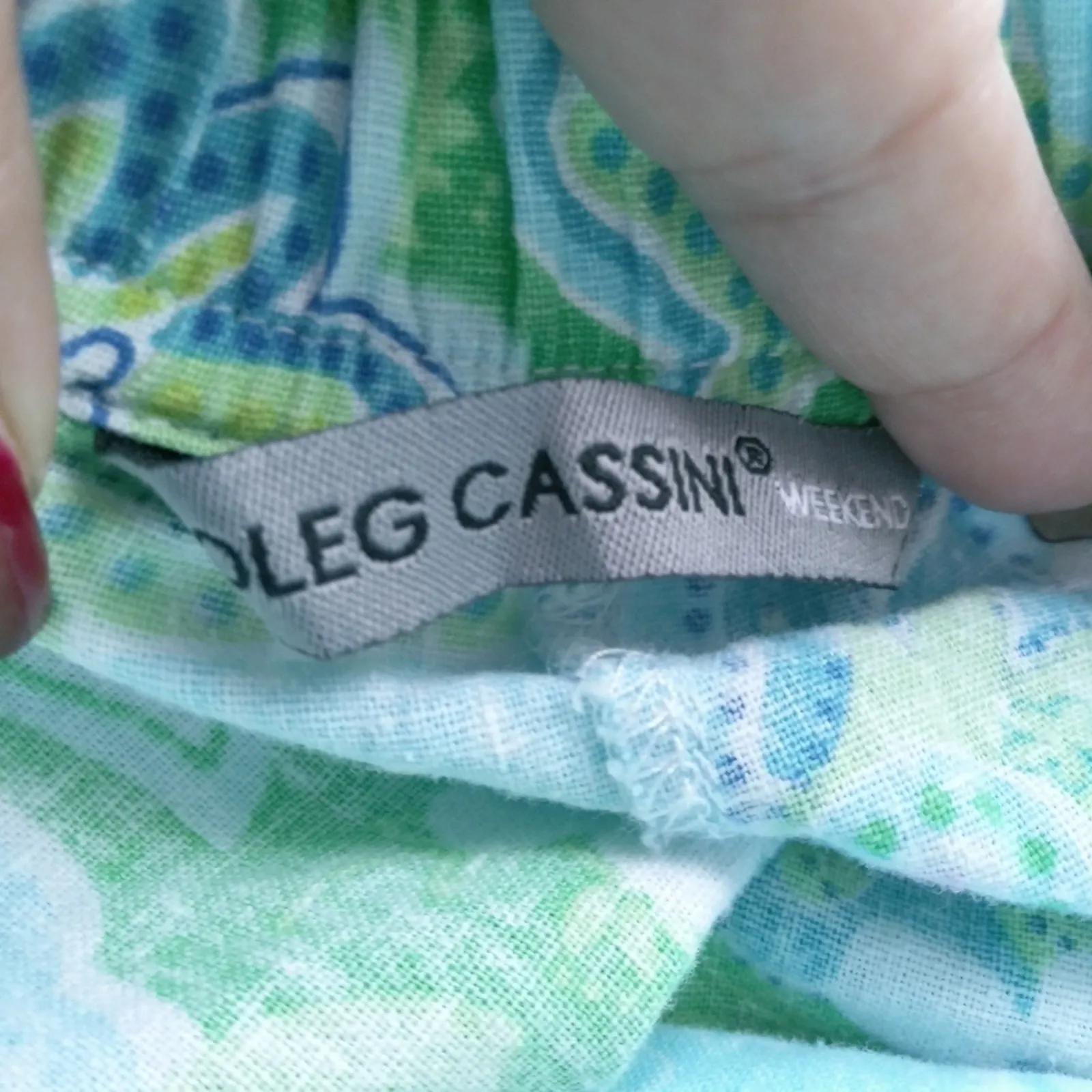 Oleg Cassini Weekend Blue Green Paisley Print Cropped Vacation Pants Sz L - Image 5