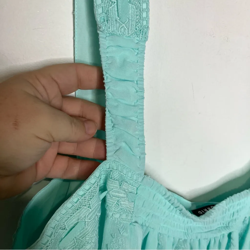 Torrid Embroidered crinkle chiffon crochet lace trim tank blue‎ teal women’s 3X - Image 9