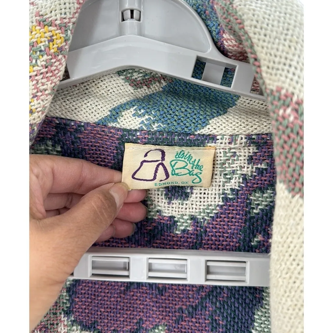 Vintage All in the Bag Coat tapestry blanket fringe 90s cherub open front size L Size L - Image 6