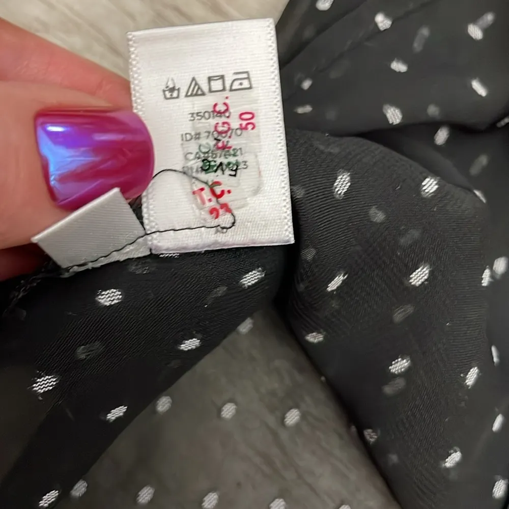 Black with Embroidered White Print Long Sleeve Button Down Blouse Size M - Image 15