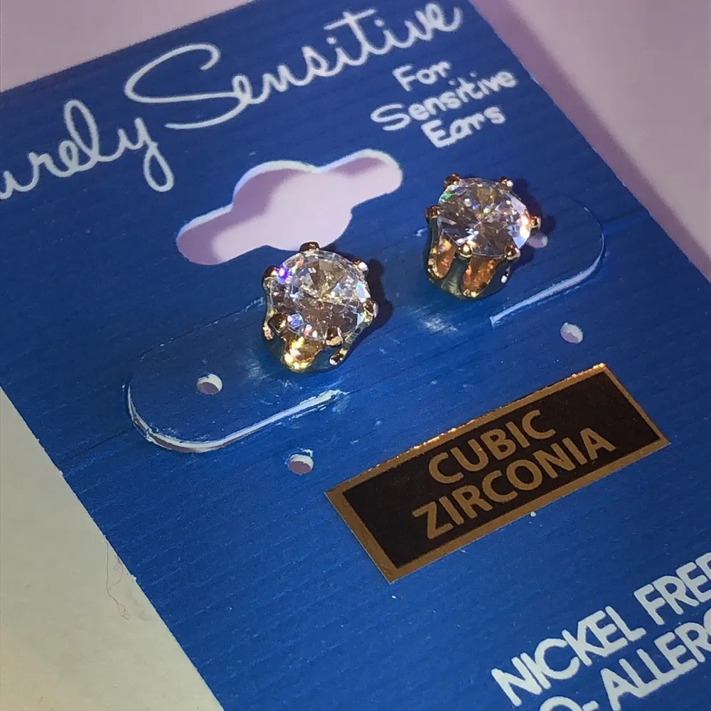 Purely Sensitive Gold Tone CZ Rhinestone Dainty Stud Earrings - Image 2