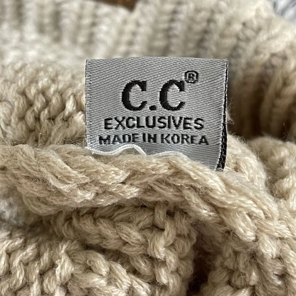 C.C. Knit Beanie Warm Chunky Soft Stretch Cable Knit Cream - Image 5