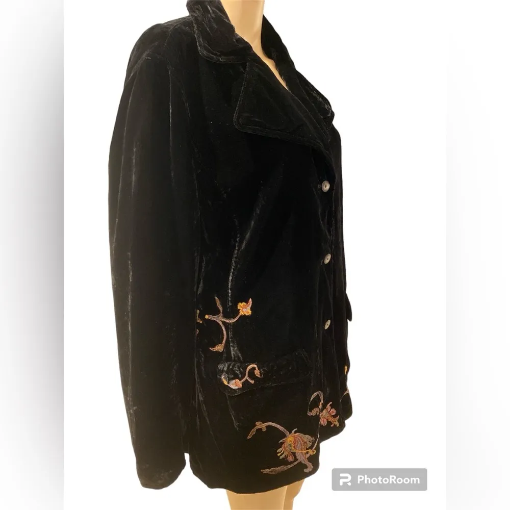 J. Jill Vintage Black Velvet Velour Embroidered Jacket size L Size L - Image 3