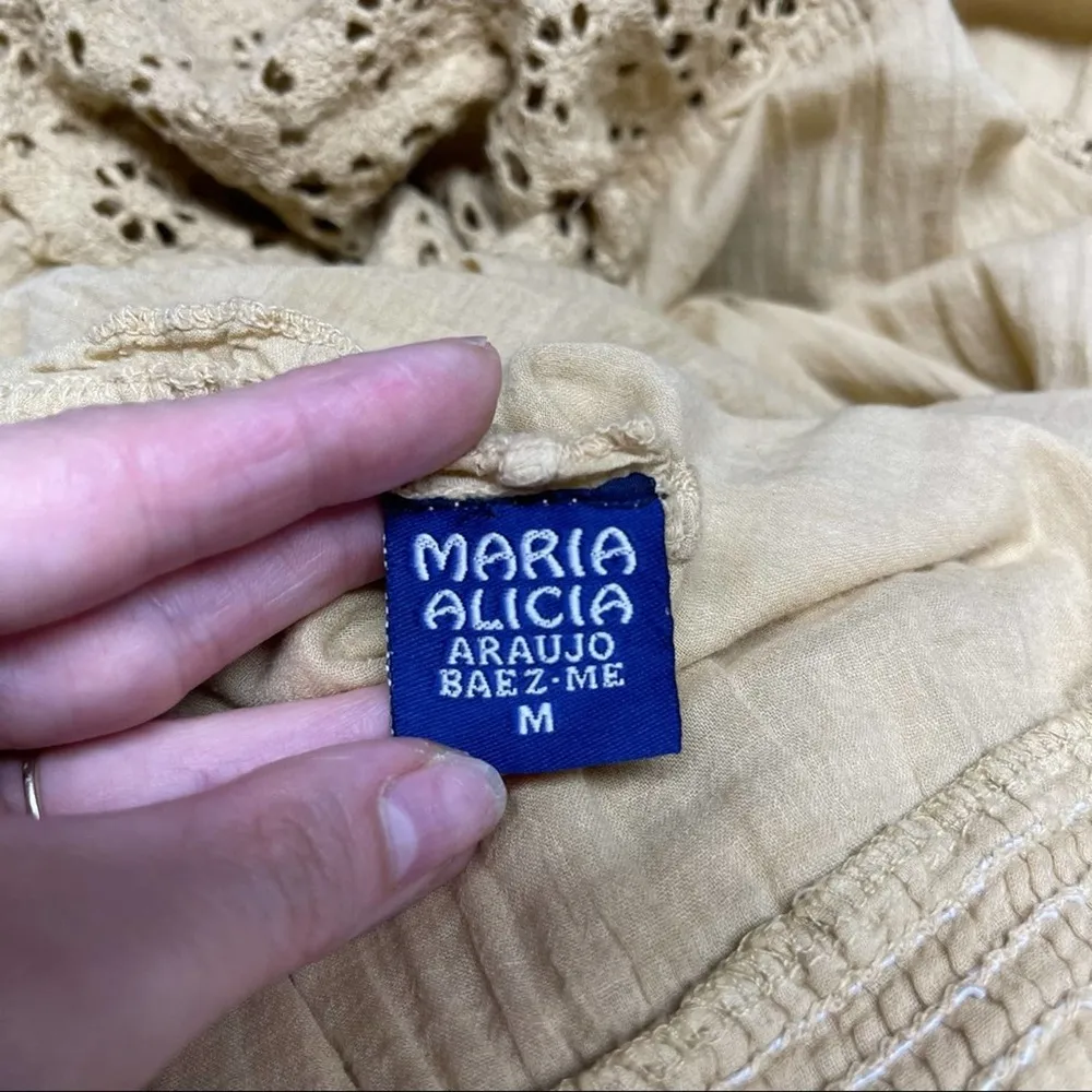 Maria Alicia Araujo Baez Tired Crochet Cottagecore Boho Maxi Tan Dress Cotton M Size M - Image 8