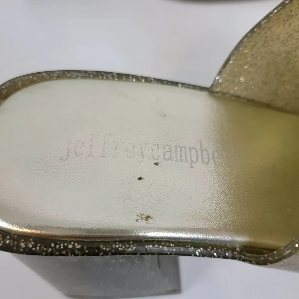 Jeffrey Campbell Petra Women Sandals Size 7 Gold Jelly Glitter Chunky Block Heel - Image 59