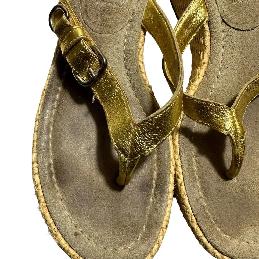 Prada Slides Thongs Wedge Platform Metallic  Gold Shoes Euro 36 Straw Raffia Sz6 - Image 5