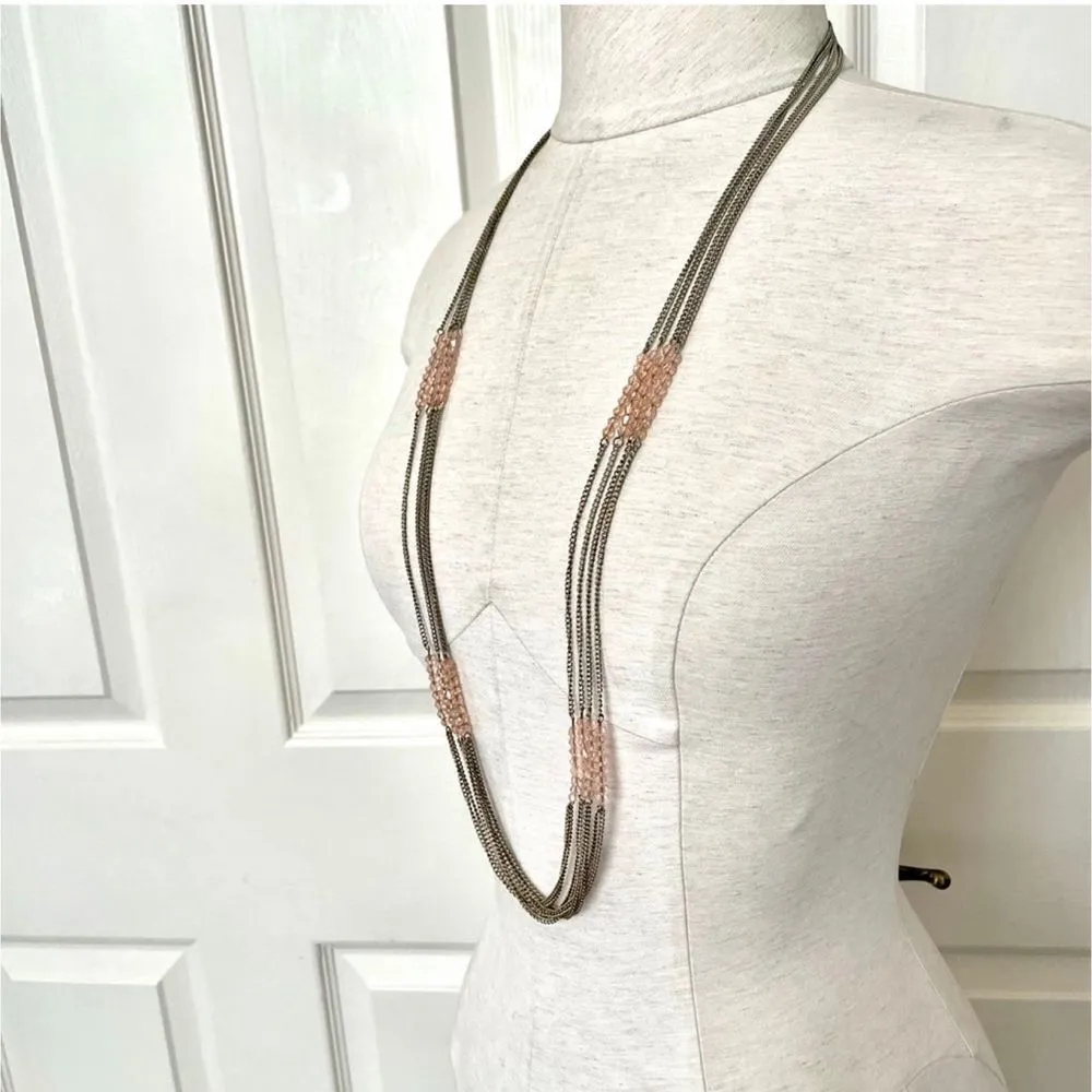 Long multi chain pink crystal statement necklace - Image 3