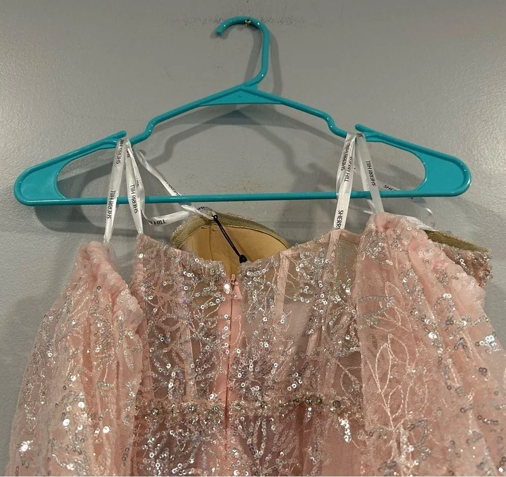 Sherri Hill 55017 Blush Pink Removable Sleeve Gown 0 NWT - Image 6