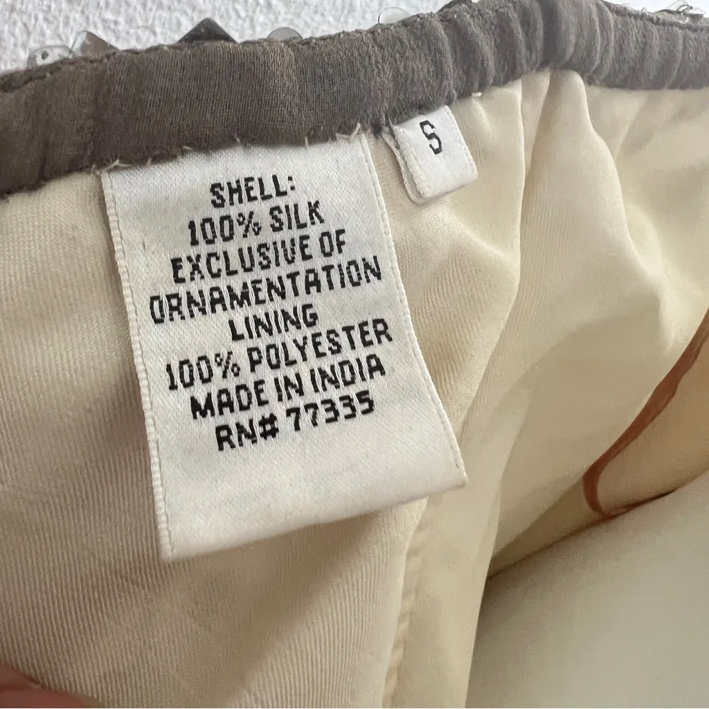 Scala Dress SMALL Silver Nude Strapless Sweetheart Silk Embellished Cocktail NEW - Image 11