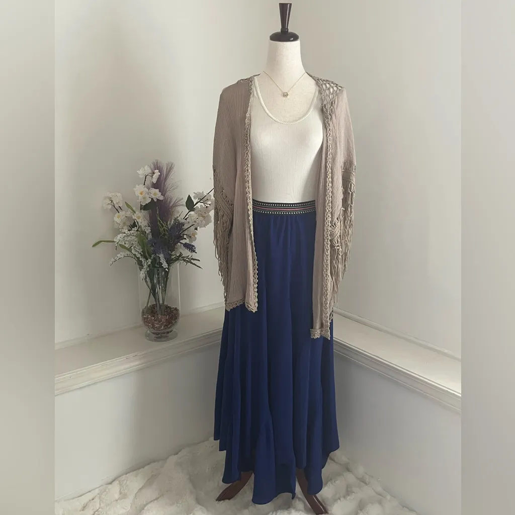 Brand Label Flowy Fairy Boho Royal Blue Handkerchief Maxi Skirt - Image 7