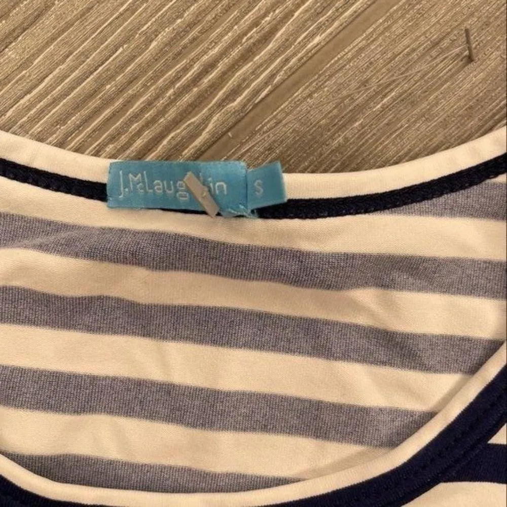 J McLaughlin eyelet bell sleeve striped long sleeve shirt blue and white small s - Image 2