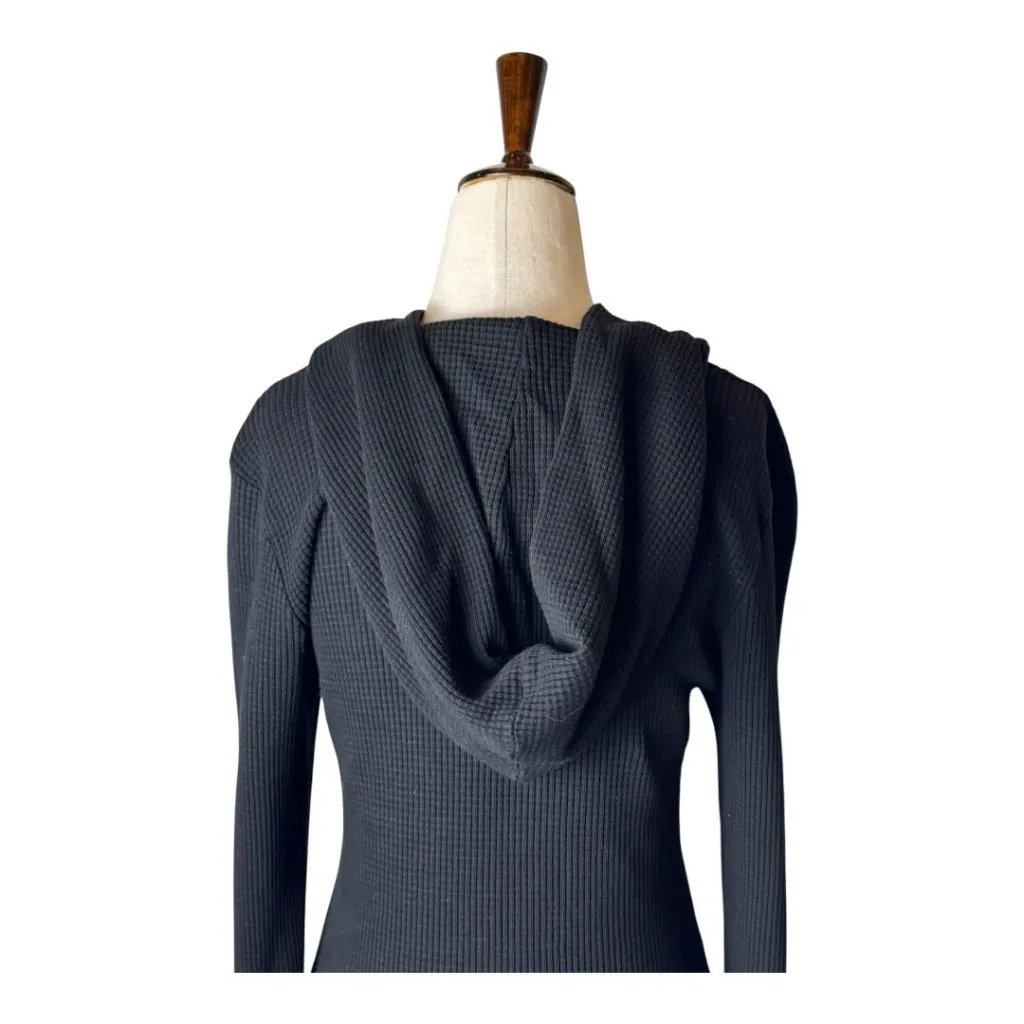 Cotton Citizen‎ Dress Women Small Black Waffle Knit Monaco Thermal Hoodie Mini - Image 5