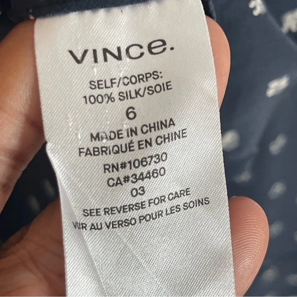 VINCE | Navy Blue Floral Silk Button-Down Blouse Sz 6 - Image 7
