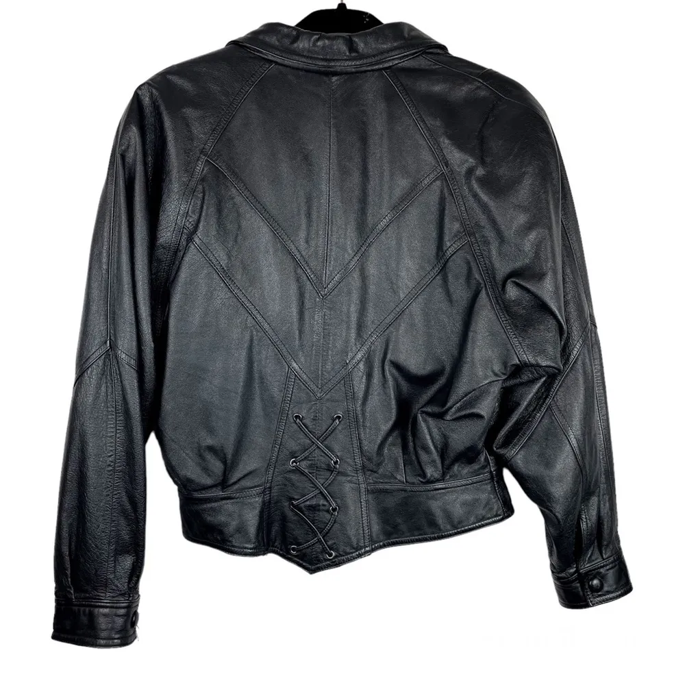Vtg Y2K Wilson’s Leather Moto Cropped Jacket Sz Medium Biker Asymmetrical - Image 3
