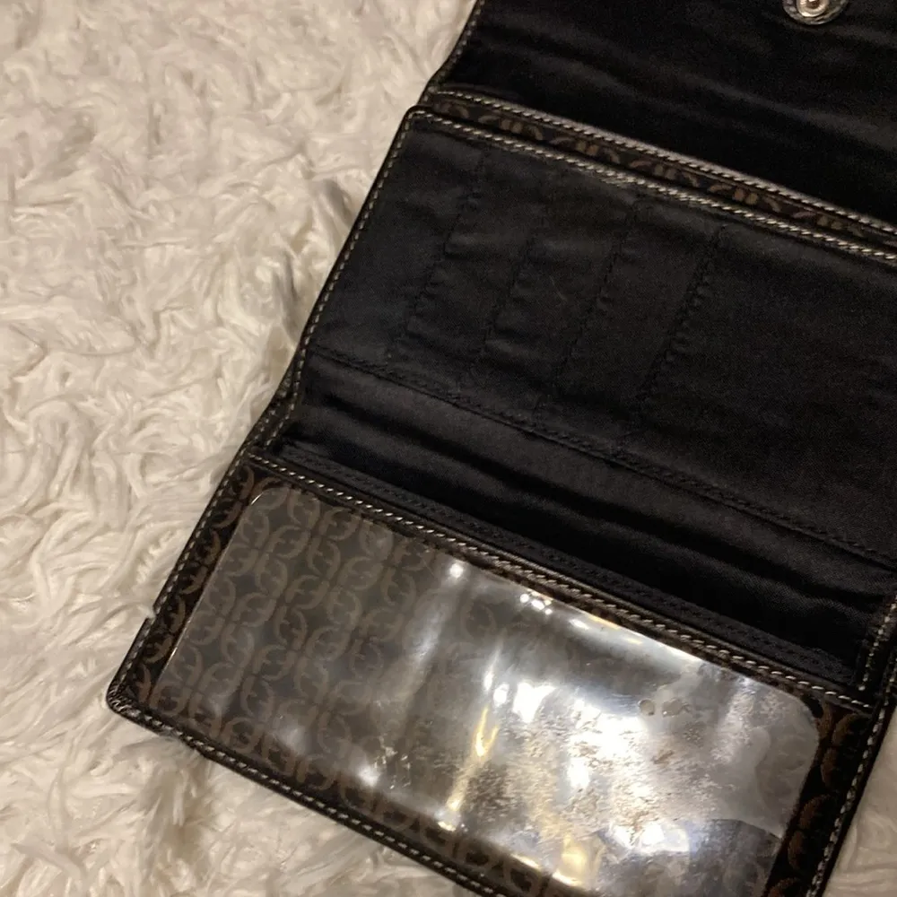 Fossil  Signature Trifold Wallet Checkbook Cover Zipper Coin Pocket Black/Brown - Image 4