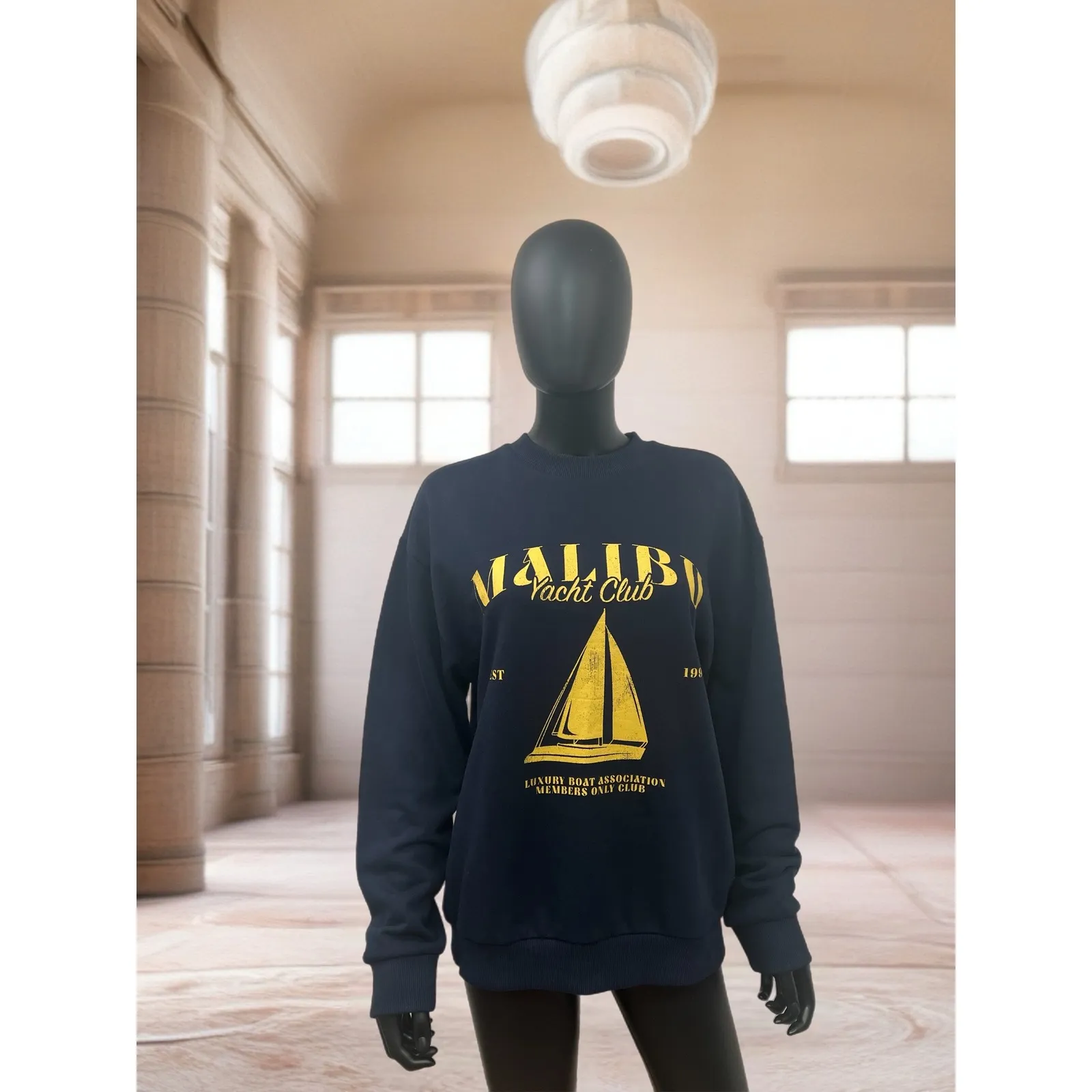 ASOS Malibu Yacht‎ Club Navy Sweatshirt XS Sailboat Graphic 100% Cotton - Image 5