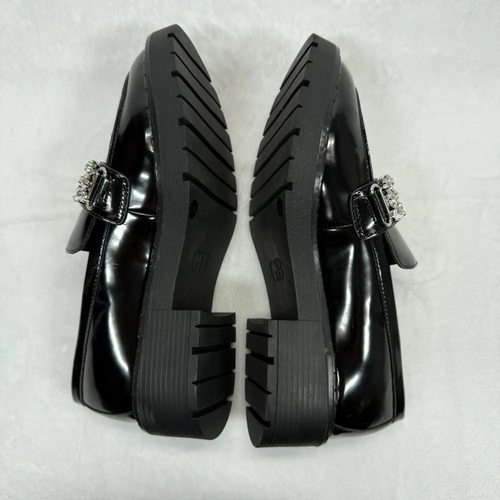 Gianni Bini GB Loafers Platform Lug Sole Rhinestone Embellished Black Shoes 7.5M - Image 9