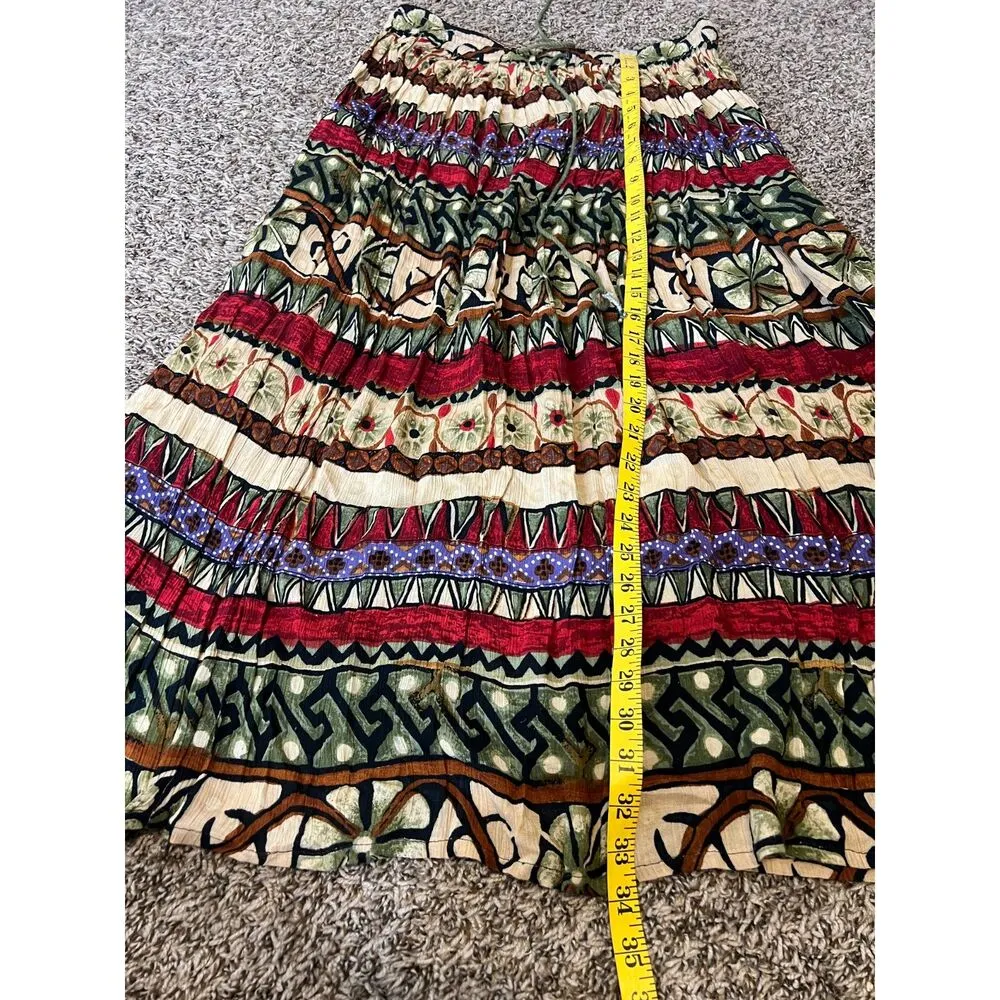 Vintage Pull On Geometric Earth Tone Maxi Skirt Sz L Boho Ren Fair Fairy Grunge Red Size L - Image 6