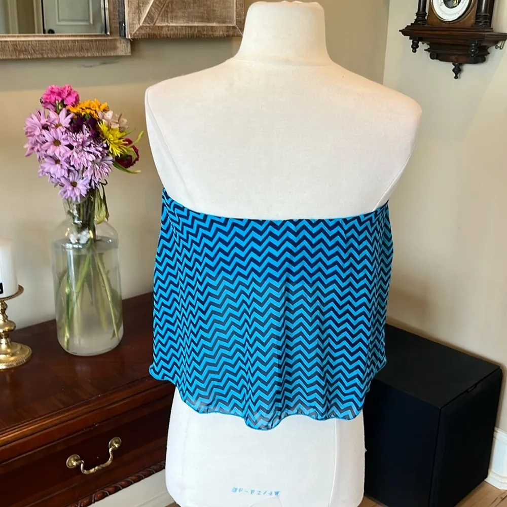 Bright Blue Strapless Top Crop Flowy Beach Summer - Image 7