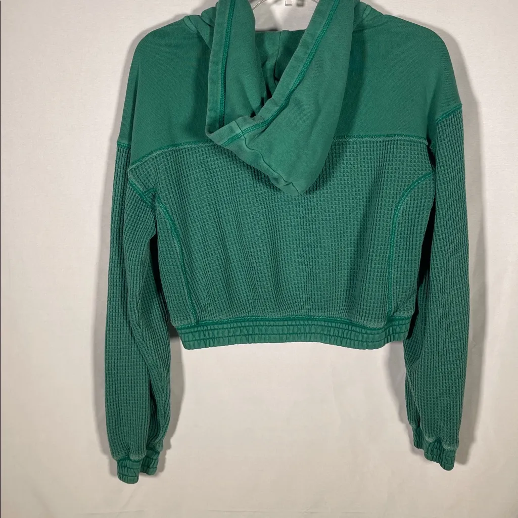AERIE WOMENS GREEN WAFFLE CROPPED HOODIE SWEATSHIRT XS - Image 5