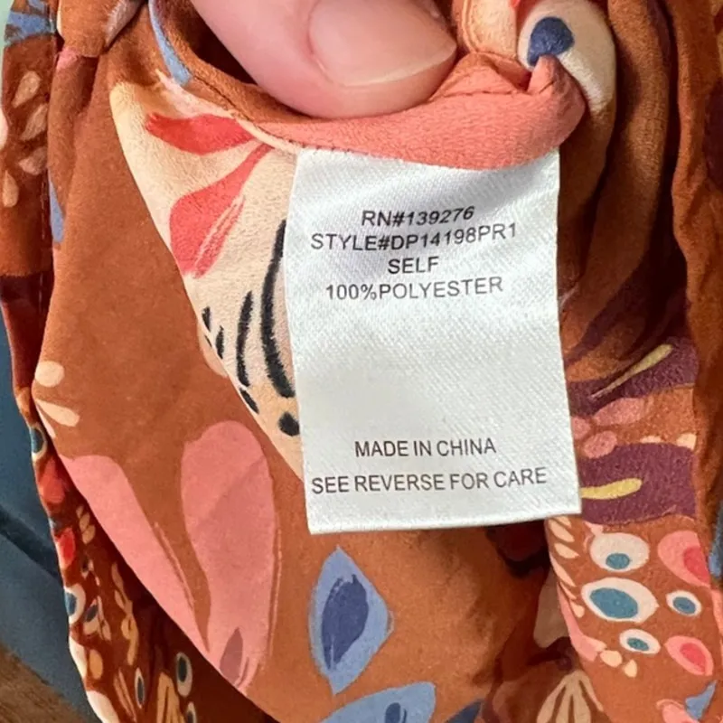 Daniel Rainn (M) Floral Notch Neck Blouse Long Sleeve Roll Tab High Low Hem Top - Image 7