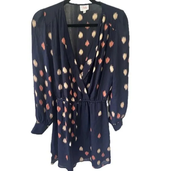 Parker 100% Silk Sheer Paint Brushstroke Polka Dot Surplice Elastic Waist Dress - Image 2