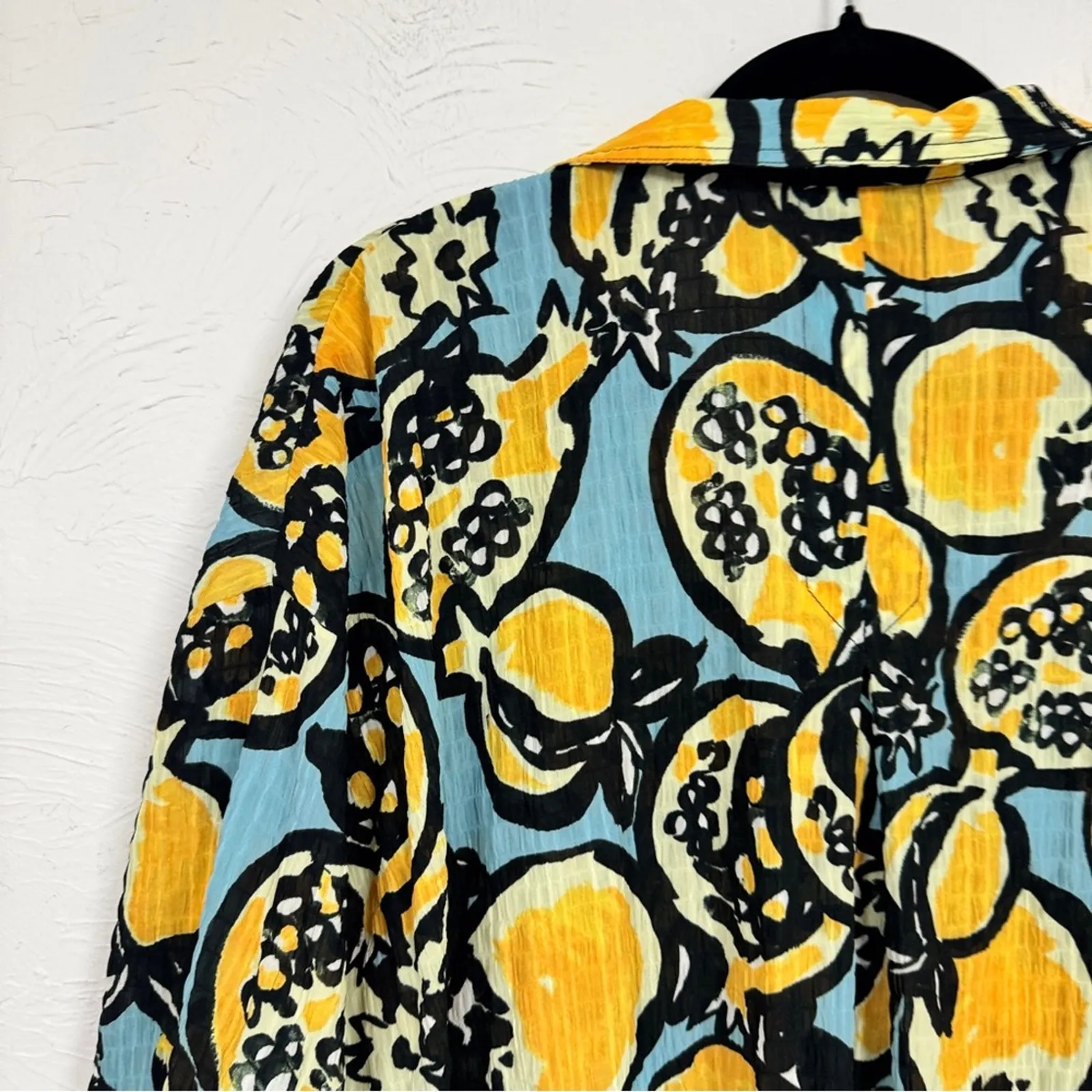 Zara Yellow Blue Short Sleeve Button Down Shirt Womens S Oversized Casual Lemon - Image 5