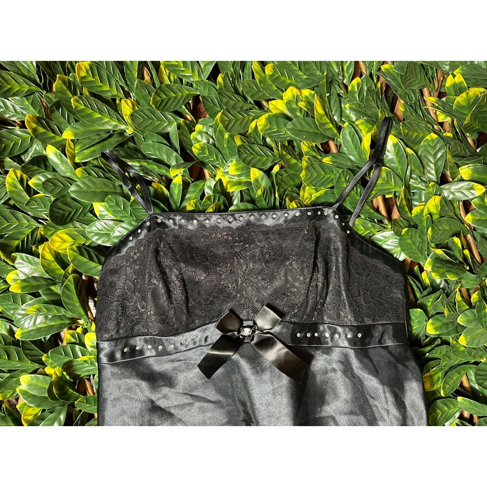 Vintage Whimsigoth Black Lace Cami Slip Dress Size M - Image 2