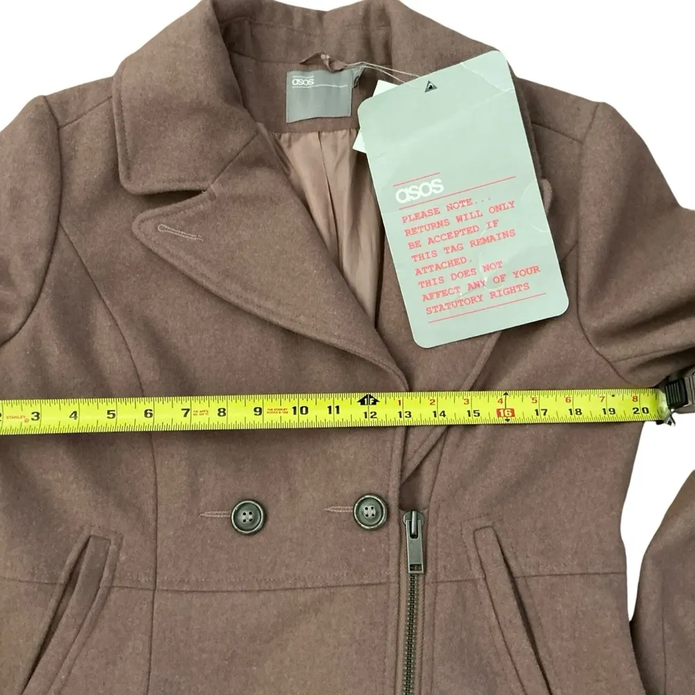 double breasted pink wool blend pea coat fit & flare lapel collar size 12 - Image 5