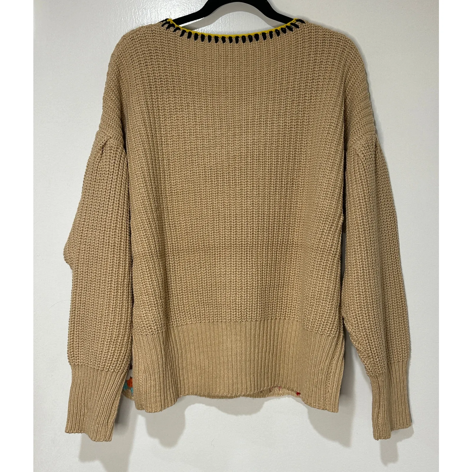 Blue Velvet Granny Square Knit Long Sleeve Sweater Mocha Multicolor Small NWT Brown - Image 9