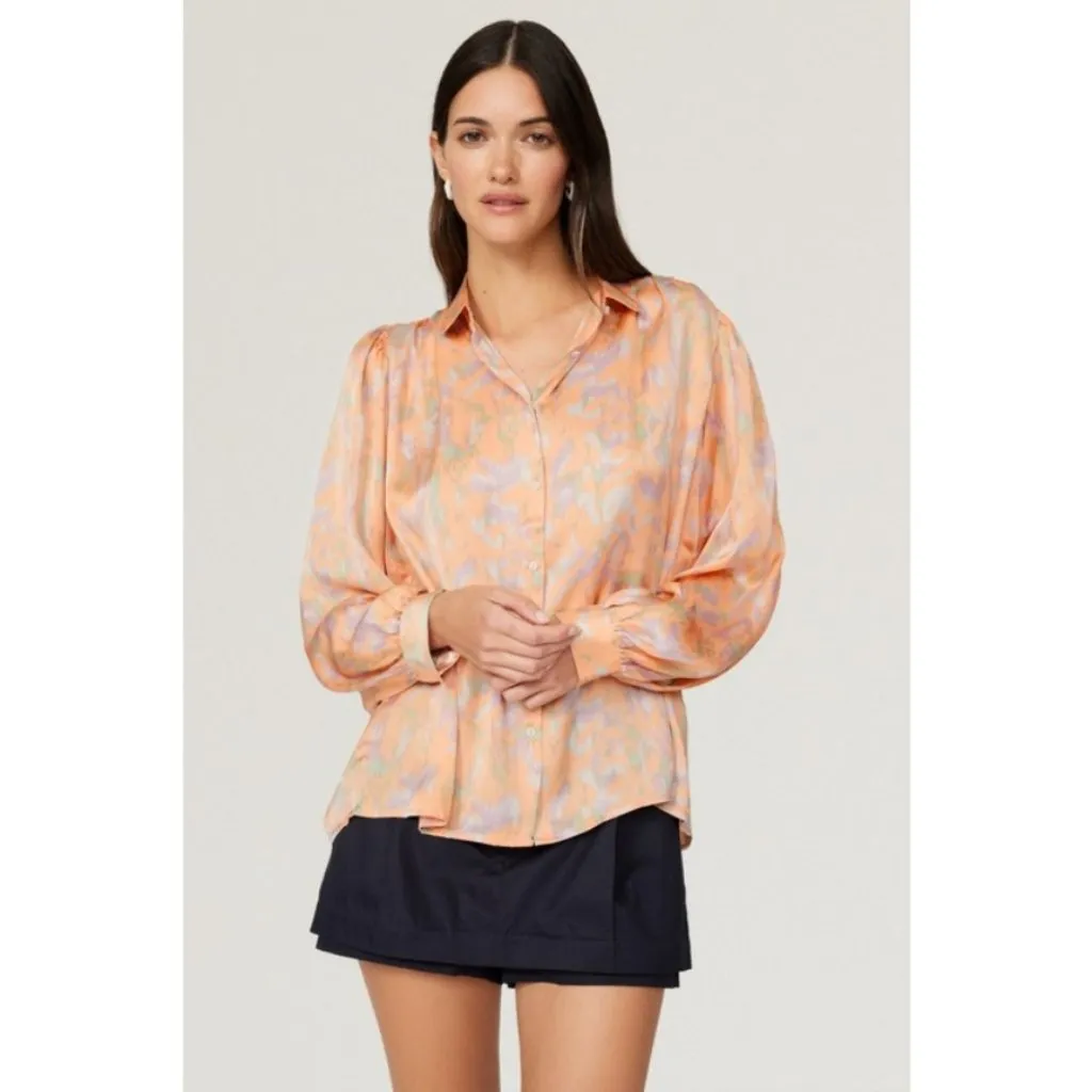 💕MAJE💕 Cifalisa Top ~ Orange Watercolor Floral Satin Size 3 = US Large - Image 2