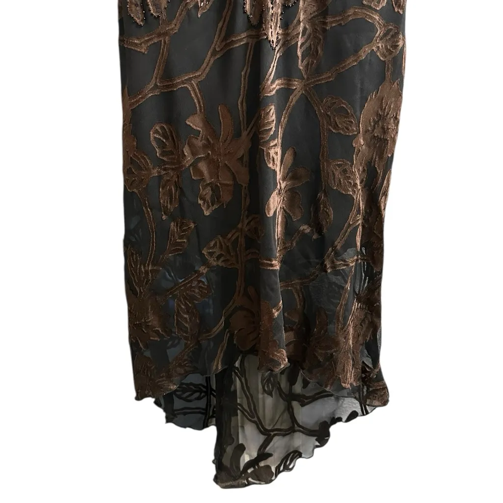 Vintage Chiffon Velvet Burnout Beaded Dress Midi Whimsigoth Y2K Feminine Size L - Image 3