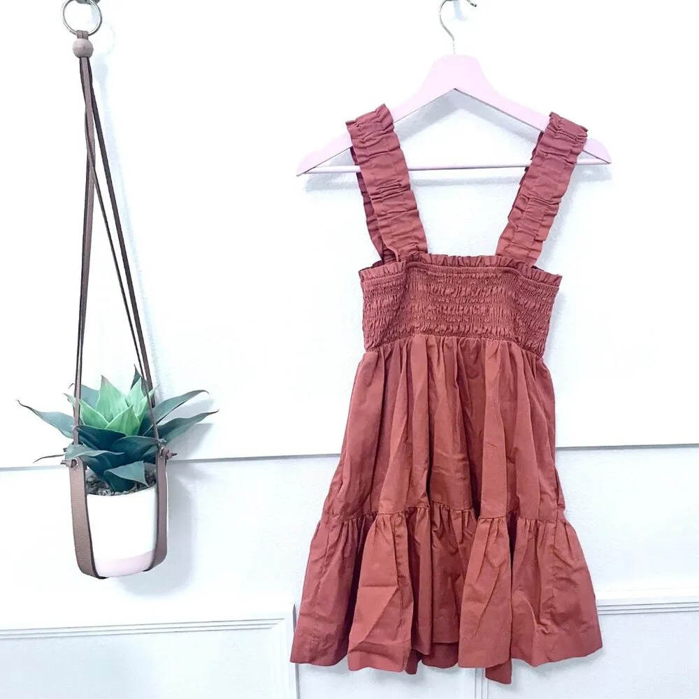 Abercrombie & Fitch Smocked Square Neck Tiered Mini Dress Pockets Orange Size MP - Image 5