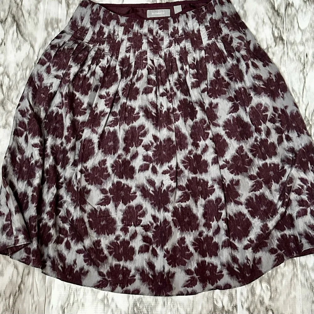 Liz Claiborne Purple And Blue Silk Midi A-Line Pleated Skirt Drop Waist Floral - Image 2