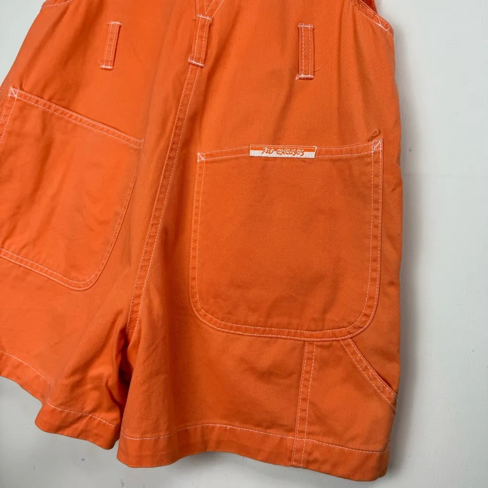 Vtg Y2K No Excuses Bib Shortalls Sz Small Bright Orange Cotton Denim Utility - Image 12