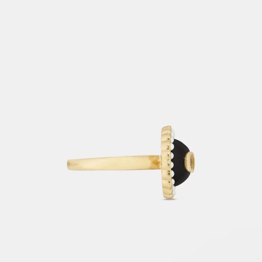 Dior PETIT CD BAROQUE RING Gold-Finish Metal with White Resin Pearls Black Glass - Image 2