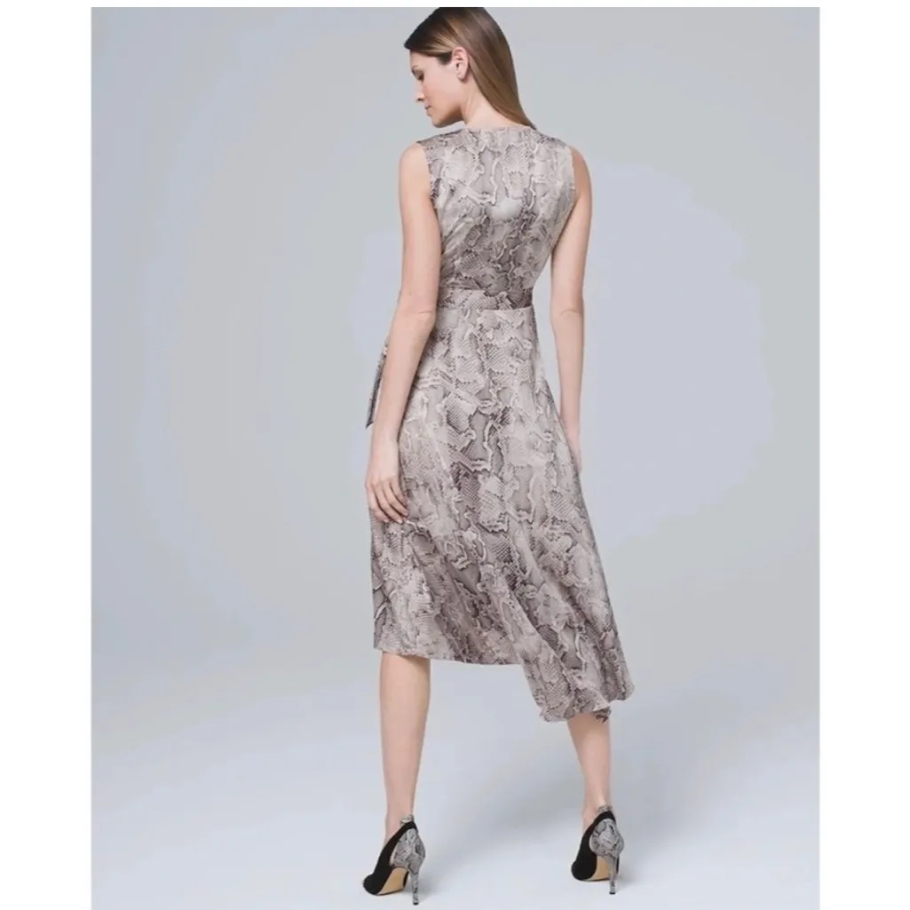 White‎ House Black Market Lunar Snake Skin MIdi Wrap Dress Sz 6 NWT Gray - Image 3