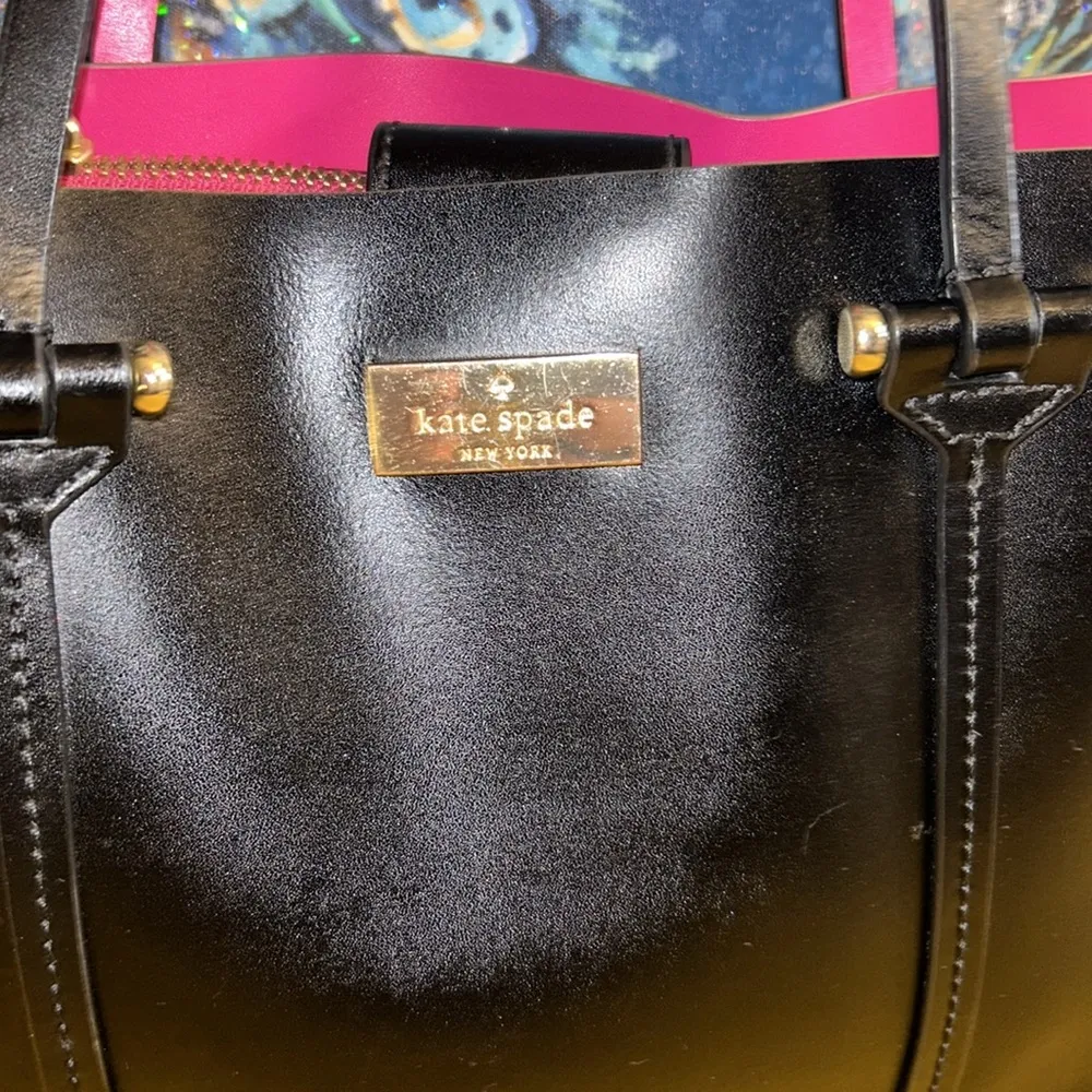 Small Black/Hot Pink Leather Tote - Image 2