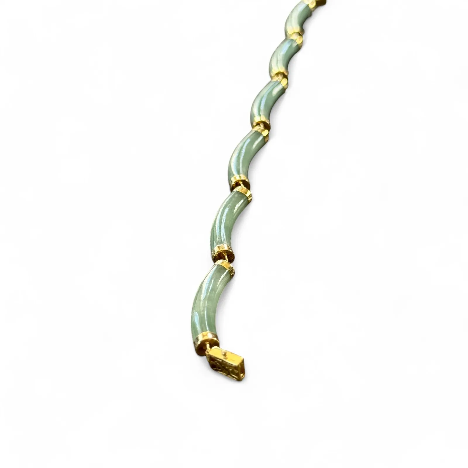 14K Yellow Gold‎ Natural Jadeite Jade Tube Link Bracelet Gold - Image 6