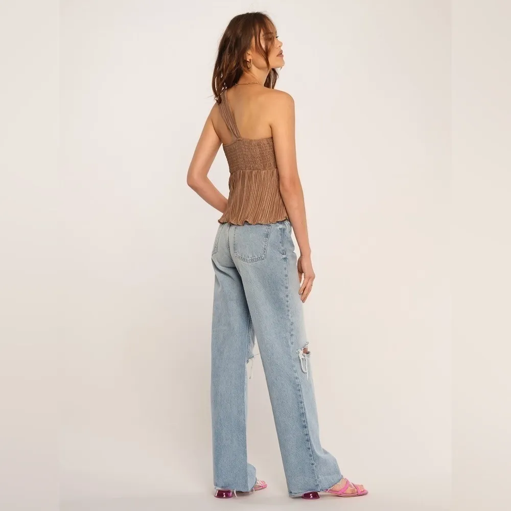 Heartloom January Asymmetric Silky Babydoll Top in Cafe Brown Size Large - Image 4