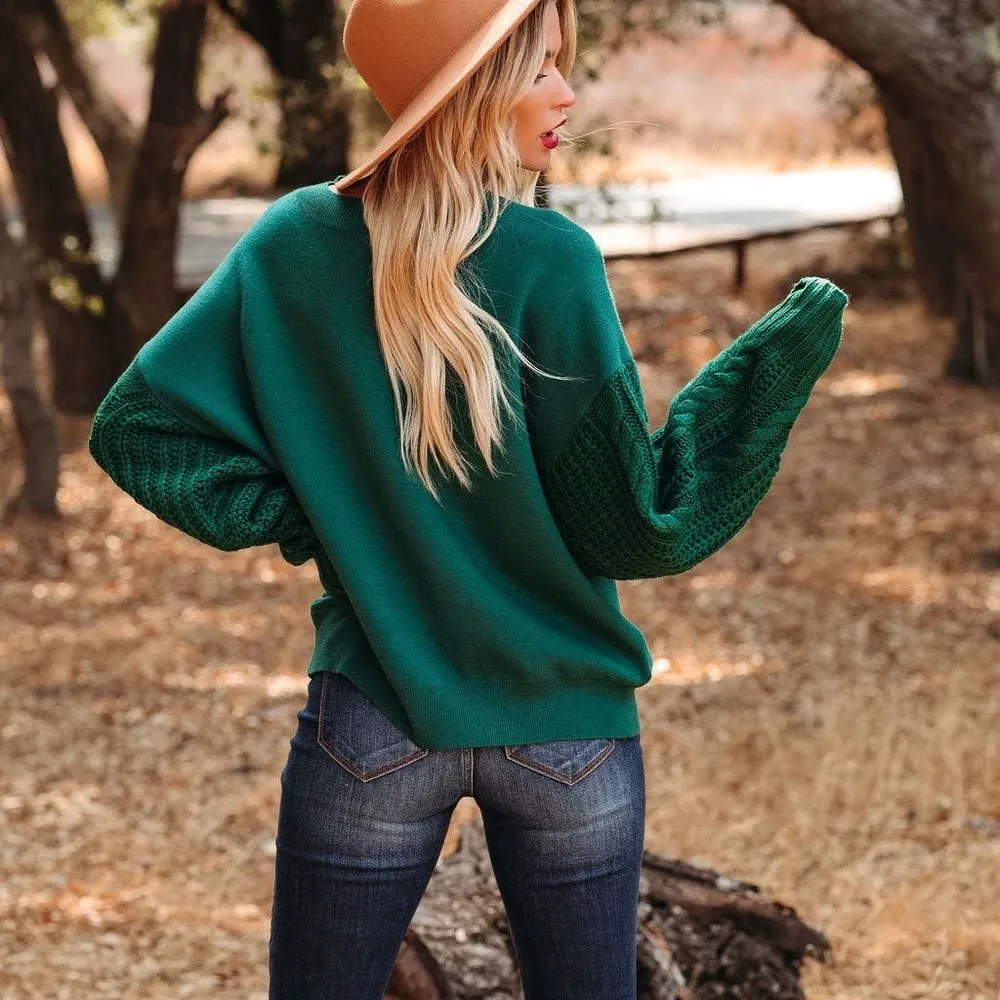 LUKE CONTRAST CABLE KNIT SWEATER - HUNTER GREEN - Image 7