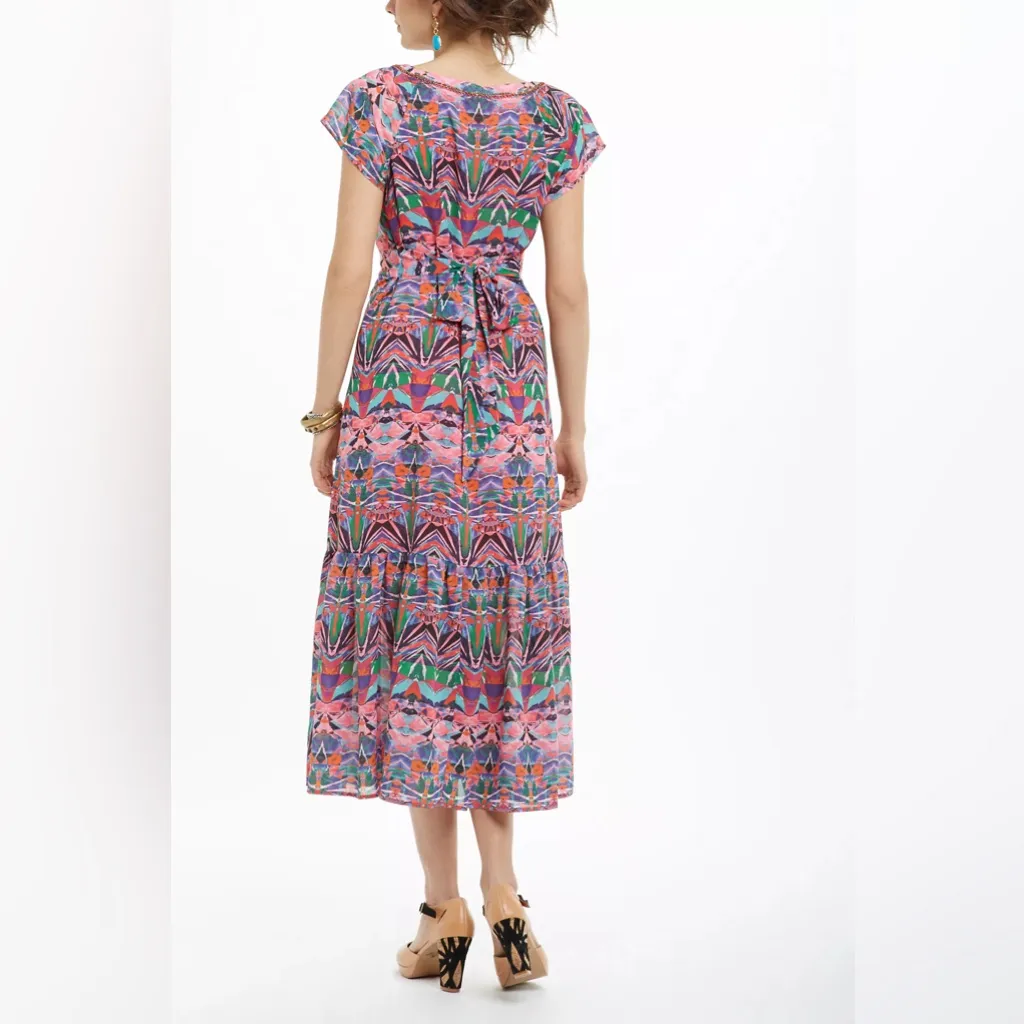 Anthropologie Vanessa Virginia Mural Maxi Midi Dress Boho Hippie Beaded Size 4 - Image 2