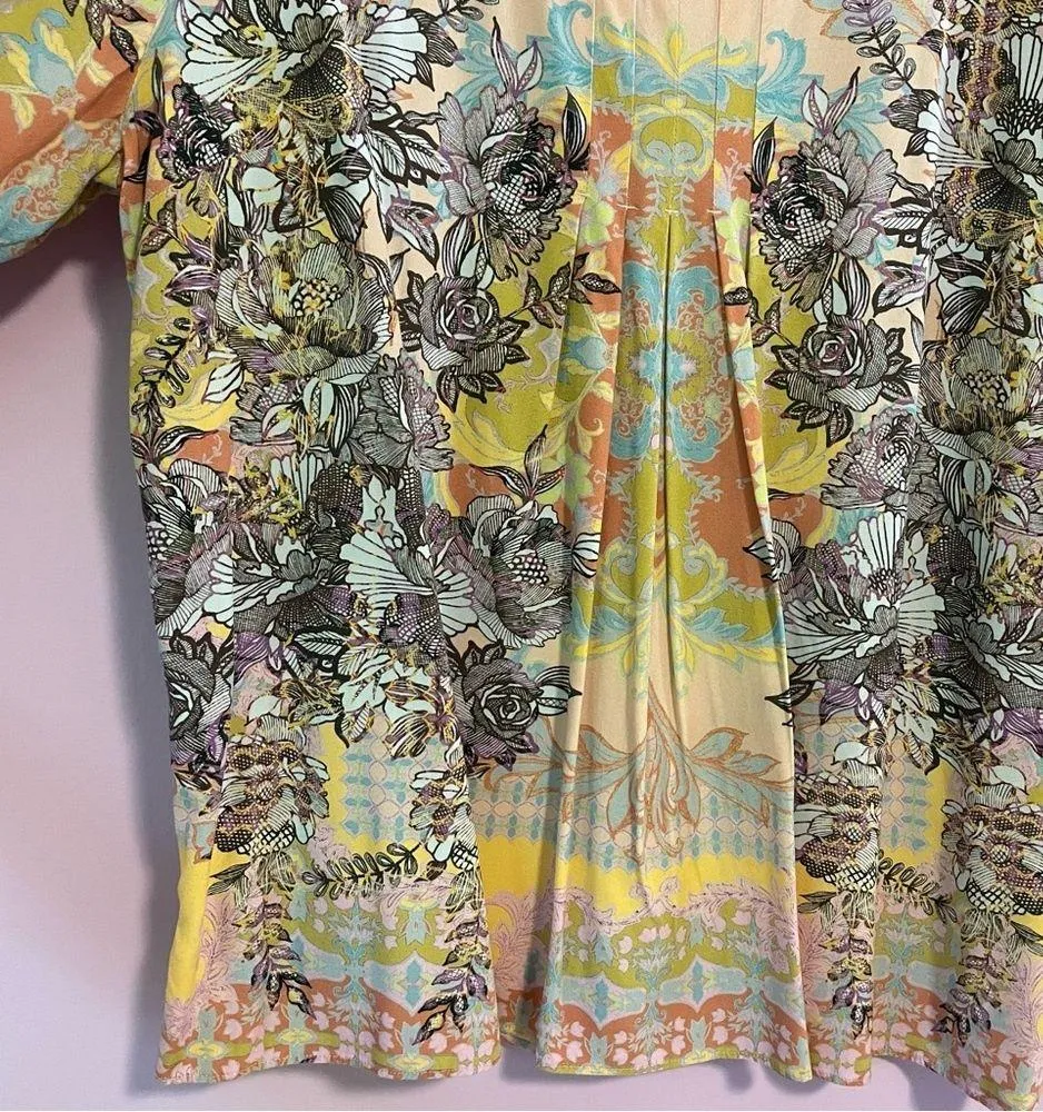 Soft Surroundings Boho Blouse Jersey Knit Top 3/4 Sleeve Yellow Psychedelic XL - Image 9