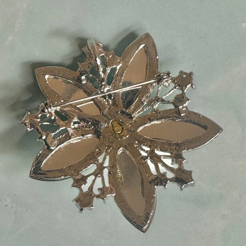 Vintage Blue Frosted Navette Rhinestone Flower Brooch Pendant Silver Tone - Image 7