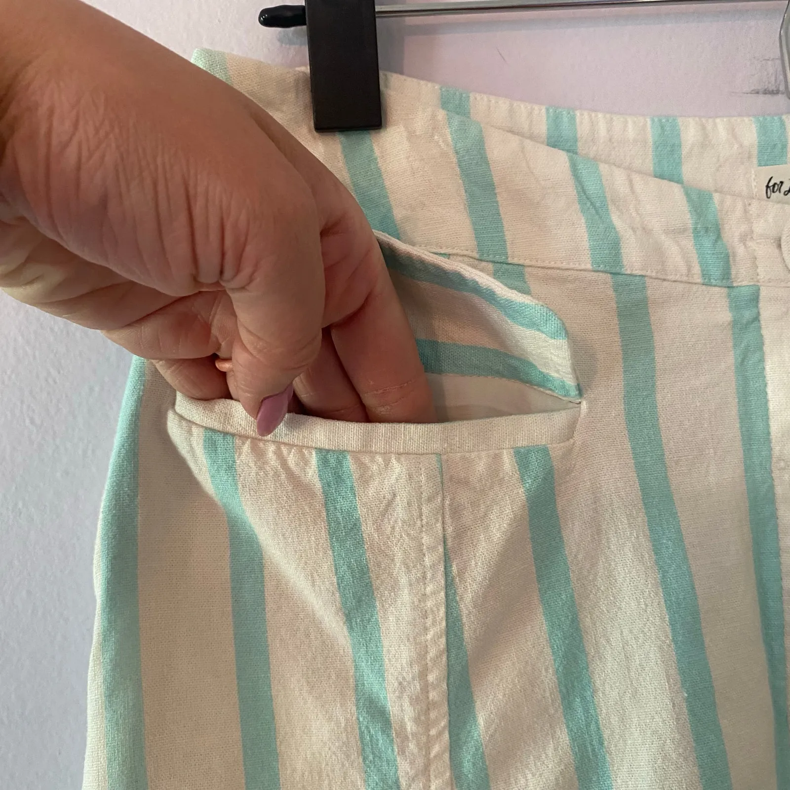 For Love and Lemons Janelle Blue White Striped Linen Mini Skirt Women size Large - Image 4