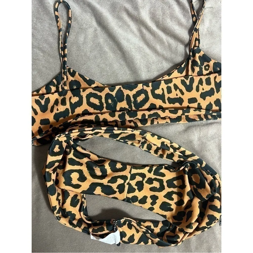 Pretty Little Thing Leopard Cheetah Print Stretch Bikini Set 2 Piece Sz 12 Large - Image 5